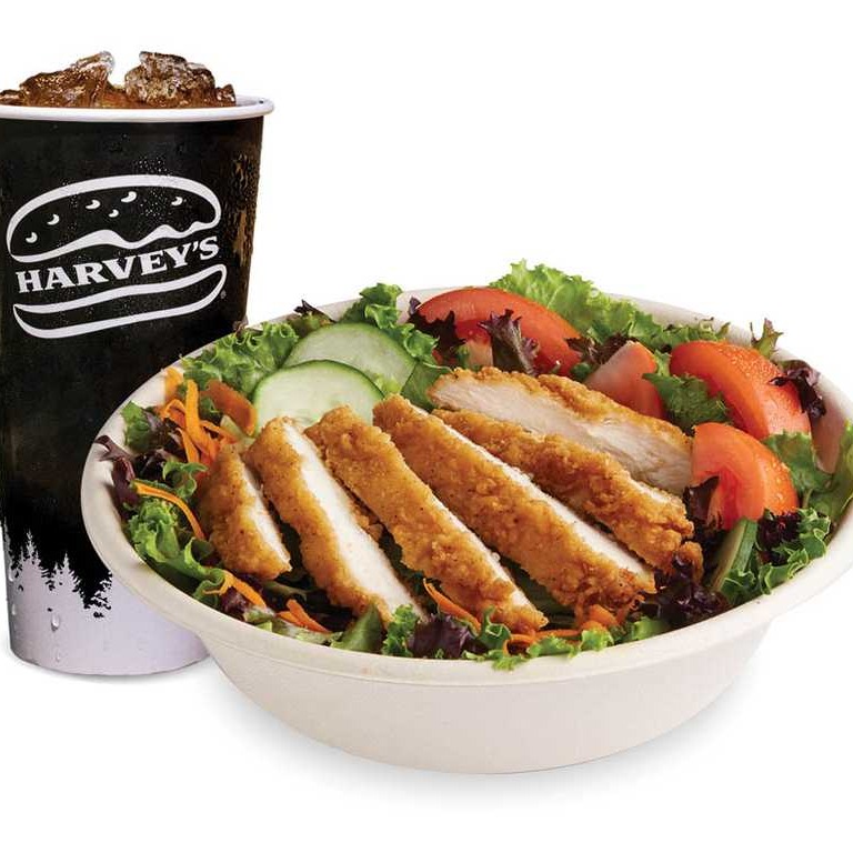 Crispy Chicken Salad with 20oz Soft Drink » Harveys Restaurant